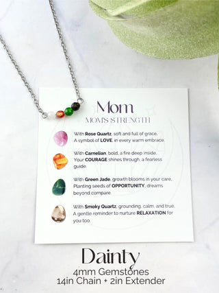 Gemstone Necklace for Mom: Rose Quartz, Carnelian, Jade, Smoky Quartz