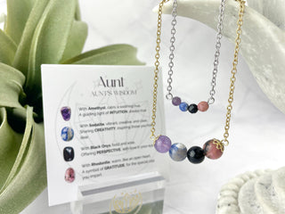 Aunt Gemstone Necklace: Amethyst, Sodalite, Onyx, Rhodonite Healing Crystals
