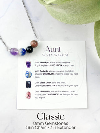 Aunt Gemstone Necklace: Amethyst, Sodalite, Onyx, Rhodonite Healing Crystals