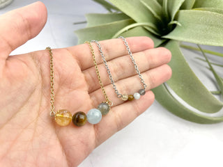 Healing Crystal Graduation Necklace: Citrine, Tiger Eye, Aquamarine