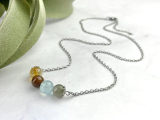Healing Crystal Graduation Necklace: Citrine, Tiger Eye, Aquamarine