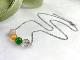 Gemstone Necklace for Mom: Rose Quartz, Carnelian, Jade, Smoky Quartz