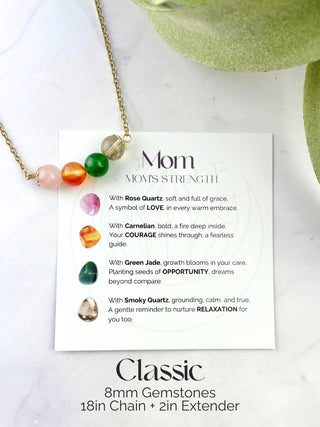 Gemstone Necklace for Mom: Rose Quartz, Carnelian, Jade, Smoky Quartz