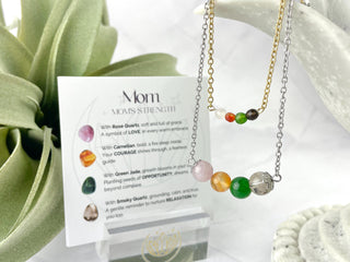 Gemstone Necklace for Mom: Rose Quartz, Carnelian, Jade, Smoky Quartz