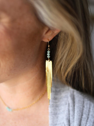 Amazonite Duster Earrings: Stainless Steel Waterfall Chain