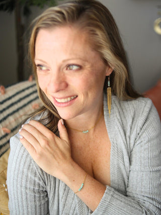 Amazonite Duster Earrings: Stainless Steel Waterfall Chain