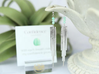 Amazonite Duster Earrings: Stainless Steel Waterfall Chain