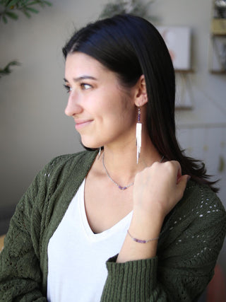 Amethyst Tassel Earrings - Long Waterfall Earrings - Healing Crystals