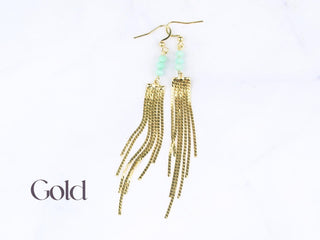 Amazonite Duster Earrings: Stainless Steel Waterfall Chain