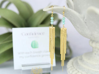 Amazonite Duster Earrings: Stainless Steel Waterfall Chain