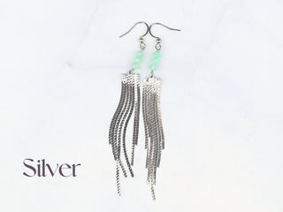Amazonite Duster Earrings: Stainless Steel Waterfall Chain