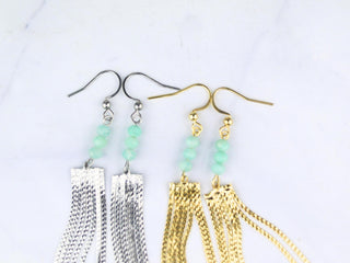 Amazonite Duster Earrings: Stainless Steel Waterfall Chain