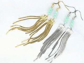 Amazonite Duster Earrings: Stainless Steel Waterfall Chain