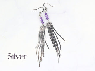 Amethyst Tassel Earrings - Long Waterfall Earrings - Healing Crystals