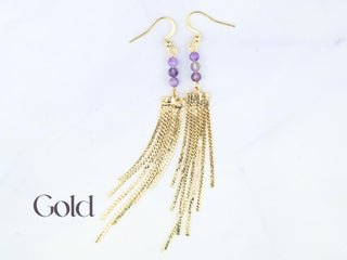 Amethyst Tassel Earrings - Long Waterfall Earrings - Healing Crystals