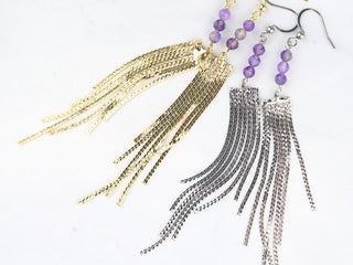 Amethyst Tassel Earrings - Long Waterfall Earrings - Healing Crystals