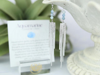 Aquamarine Earrings - Crystal Jewelry - Waterfall Earrings - Mindfulness Gift