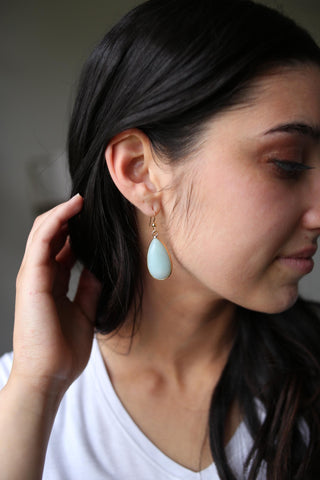 Amazonite Earrings - Natural Gemstone Jewelry - Positive Affirmation Card Included - Tear Drop Stone Crystal Gift