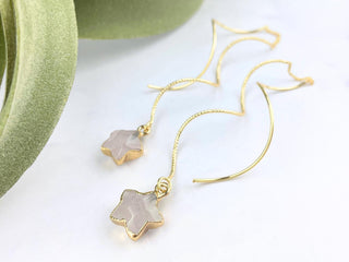Star Threader Earrings - Clear Quartz Crystal Earrings Light Weight