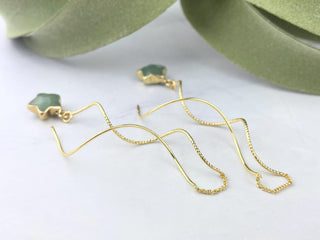Gold Green Aventurine Star Earrings - Spiral Threaders, Hypoallergenic Crystal Jewelry Gift
