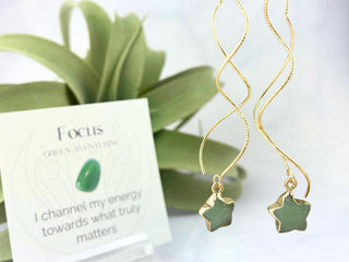 Gold Green Aventurine Star Earrings - Spiral Threaders, Hypoallergenic Crystal Jewelry Gift