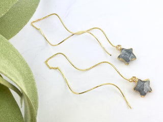18K Gold Threader Earrings - Labradorite Star Celestial Jewelry