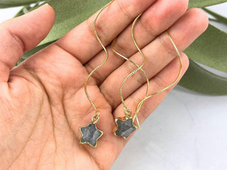 18K Gold Threader Earrings - Labradorite Star Celestial Jewelry