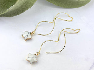 18K Gold Howlite Earrings - Spiral Star Threader Earrings - Celestial Jewelry