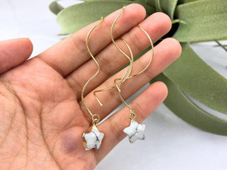 18K Gold Howlite Earrings - Spiral Star Threader Earrings - Celestial Jewelry