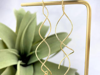 18K Gold Howlite Earrings - Spiral Star Threader Earrings - Celestial Jewelry