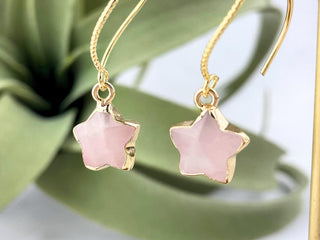 Star Threader Earrings - 18k Gold Rose Quartz Spiral Dangle Earrings Anniversary Gift For Her