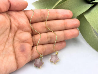 Star Threader Earrings - 18k Gold Rose Quartz Spiral Dangle Earrings Anniversary Gift For Her