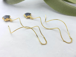 18K Gold Star Threaders - Smoky Quartz - Celestial Spiral Earrings
