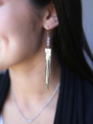 Clear Quartz Waterfall Earrings: Long Chain Tassel Boho Jewelry