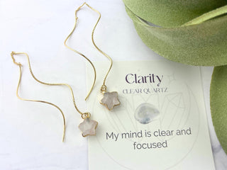 Star Threader Earrings - Clear Quartz Crystal Earrings Light Weight