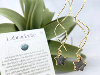 18K Gold Threader Earrings - Labradorite Star Celestial Jewelry