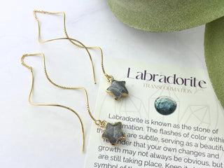 18K Gold Threader Earrings - Labradorite Star Celestial Jewelry