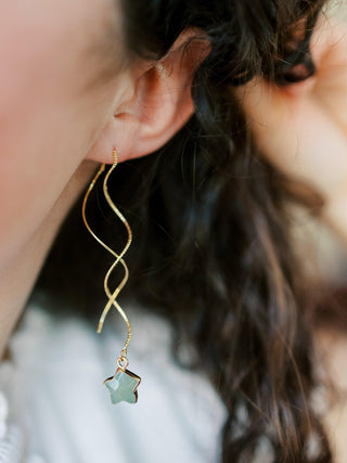 Gold Green Aventurine Star Earrings - Spiral Threaders, Hypoallergenic Crystal Jewelry Gift