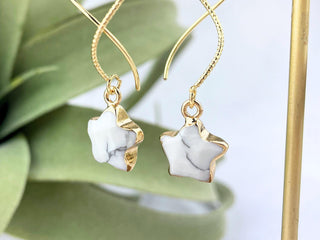 18K Gold Howlite Earrings - Spiral Star Threader Earrings - Celestial Jewelry