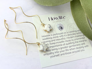 18K Gold Howlite Earrings - Spiral Star Threader Earrings - Celestial Jewelry