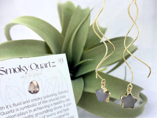 18K Gold Star Threaders - Smoky Quartz - Celestial Spiral Earrings