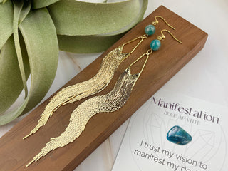 Gold Crystal Tassel Earrings - Long Fringe Chandelier Earrings