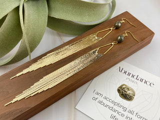 Gold Crystal Tassel Earrings - Long Fringe Chandelier Earrings
