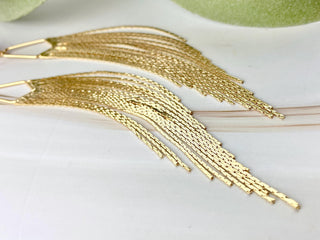 Gold Crystal Tassel Earrings - Long Fringe Chandelier Earrings