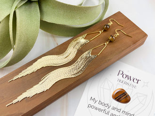 Gold Crystal Tassel Earrings - Long Fringe Chandelier Earrings