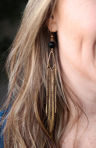 Gold Crystal Tassel Earrings - Long Fringe Chandelier Earrings