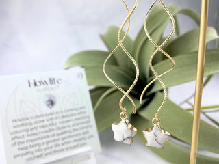 Gold Star Threader Earrings | Crystal Earrings with Affirmation Card | Hypoallergenic Pull Through Earrings