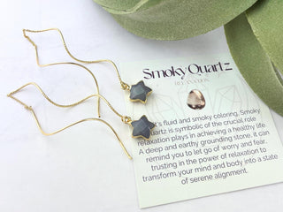 Gold Star Threader Earrings | Crystal Earrings with Affirmation Card | Hypoallergenic Pull Through Earrings