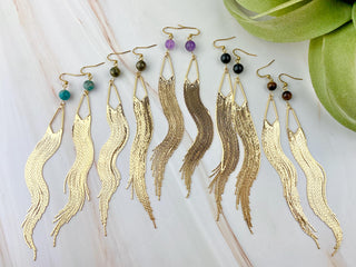 Gold Crystal Tassel Earrings - Long Fringe Chandelier Earrings