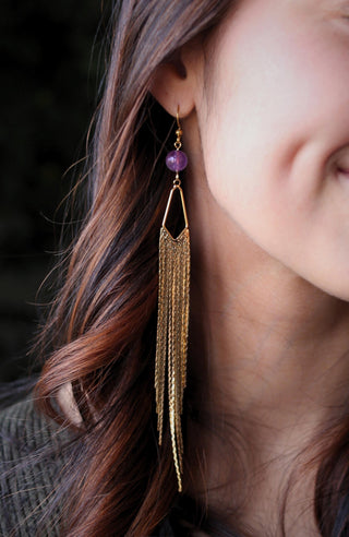 Gold Crystal Tassel Earrings - Long Fringe Chandelier Earrings